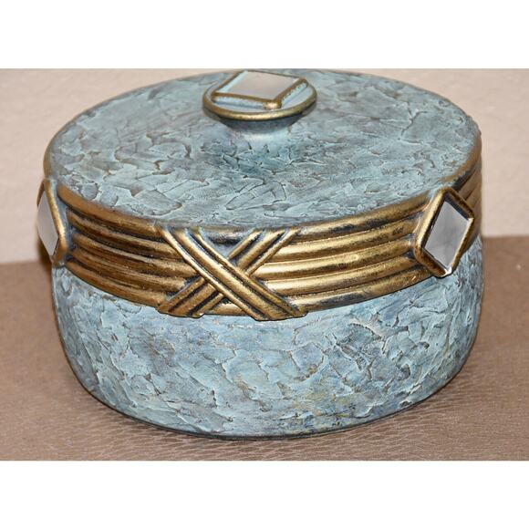 Jaru Designer Art Deco Green and Gold Cast Ceramic Trinket Candy Box - Picture 3 of 10